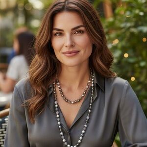 Rare Stella & Dot Gloria Faceted Glass Smoky Quartz Pearl Beads Necklace 46”